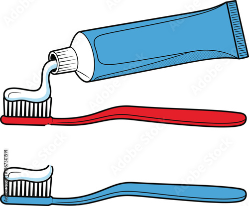 Toothbrush and toothpaste illustration, oral hygiene concept, dental care routine, brushing teeth, morning hygiene, clean smile, healthcare, flat vector isolated design