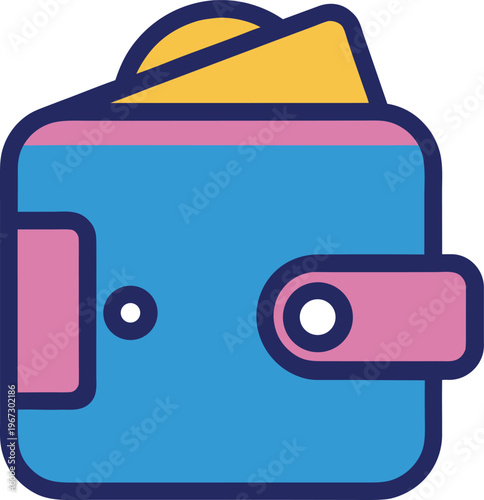 Blue and Pink Wallet Icon with Yellow Accent finance
