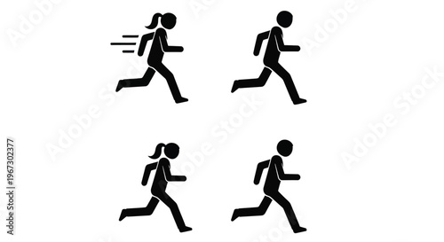 Stick figure illustrations depicting people walking and running in various poses
