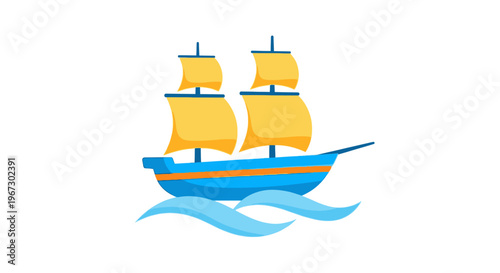 Vintage Sailing Ship on Ocean Waves.