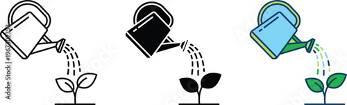 Different styles of watering cans with plants Vector