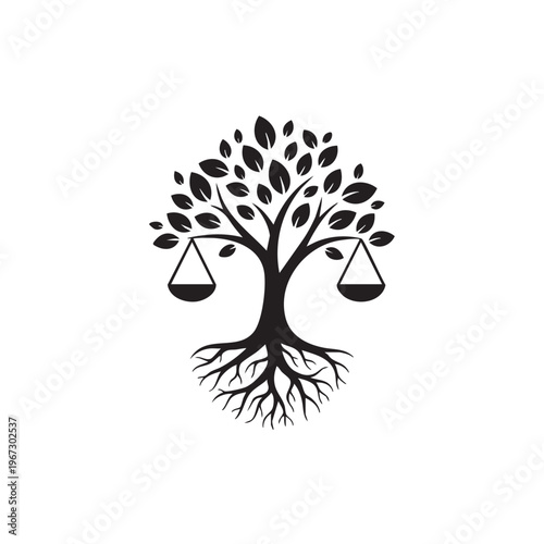 Legal tree logo with scales of justice and deep roots.