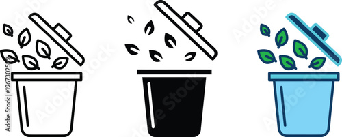 Compost bins with lids open and leaves Vector