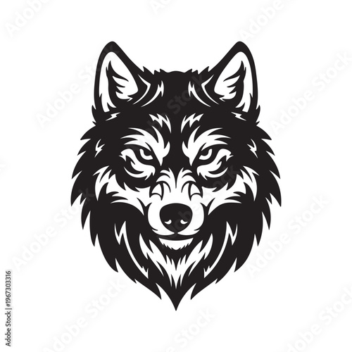Wolf Head Logo Black and White Fierce Animal Face Illustration