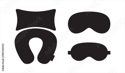 Comfort travel kit symbols including pillow cushion and sleep mask illustration