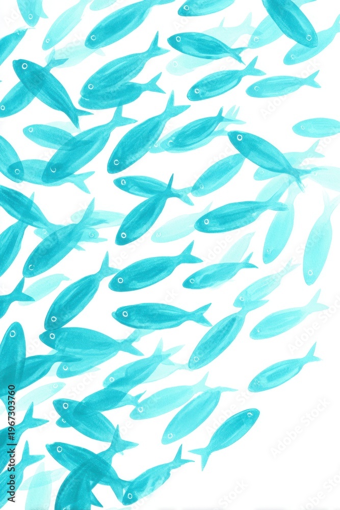 Obraz premium Close-up of a school of fishes in the sea, painting. 