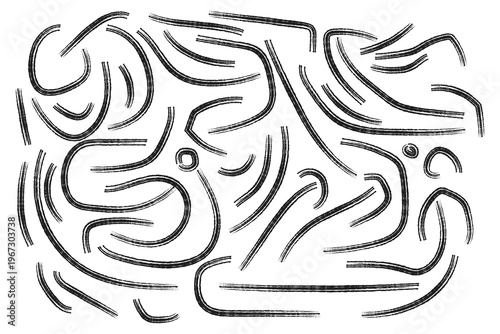 Abstract black and white sketch flowing lines and organic shapes