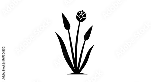 Black silhouette of cattail plant.