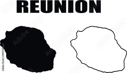 Reunion Island Map Vector Outline and Silhouette Indian Ocean Geography