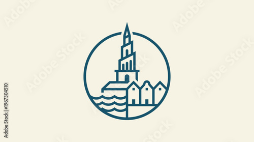 Minimalist Lighthouse Design with Buildings