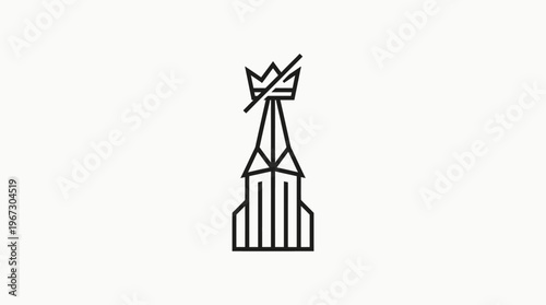 Abstract Geometric Icon of a Crown on a Tower