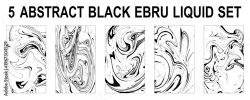Abstract Black and White Marble Swirl Backgrounds. Black and White Fluid Marble Art Set. 