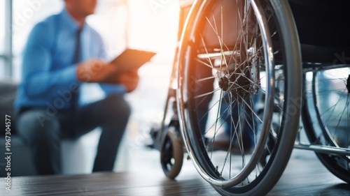 Wallpaper Mural Wheelchair Close-Up with Businessman in Background, Illustrating Accessibility and Inclusion in the Workplace Environment Torontodigital.ca