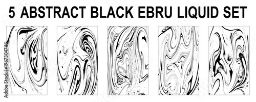 Abstract Black and White Marble Swirl Backgrounds. Monochrome Liquid Swirl Art Texture Set. 