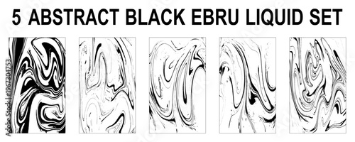 Organic Liquid Marble Ink Background Collection. Liquid Ink Marble Patterns Monochrome Set. Vector 