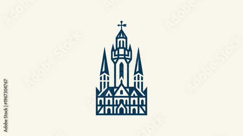 Minimalist Gothic Cathedral Design on Cream Background