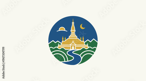 Stylized Temple and Landscape Emblem
