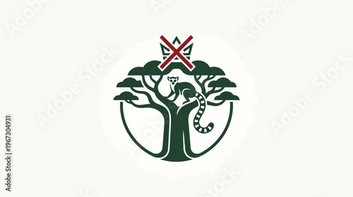 Canceled Logo Featuring Tree Monkey and Crossed Out Symbol