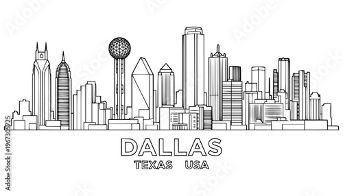 Fotografija DALLAS TEXAS USA SKYLINE TRAVEL City scape Building Line art Vector Illustration