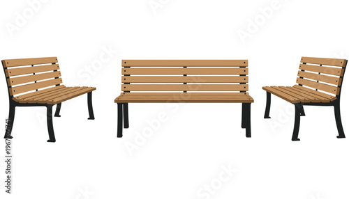 Furniture wooden bench and two matching chairs with black metal legs