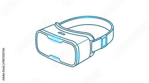 Blue neon outline of a VR headset on a white background. Represents modern gaming technology and immersive digital experiences. Perfect for tech blogs or interface design.