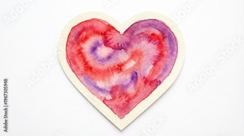 A watercolor painted heart shape in shades of red and purple. It evokes feelings of love, romance, and affection. Ideal for greeting cards, invitations, or romantic designs.