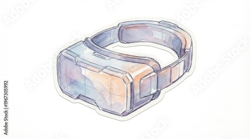 Watercolor illustration of virtual reality headset with soft color washes on white background. Blends technology and art. Perfect for tech blogs, educational materials, or creative projects.