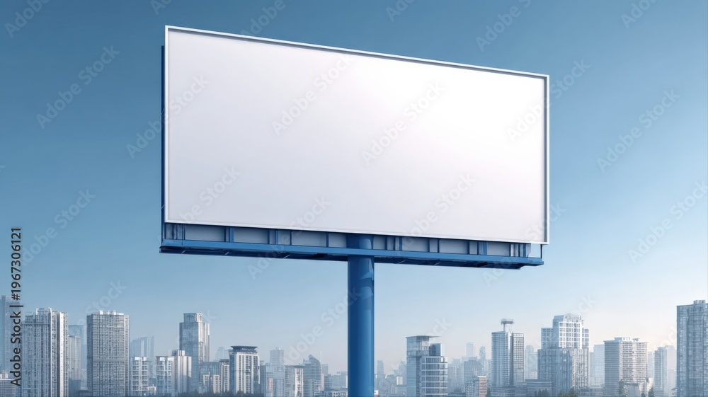 Fototapeta premium Blank Billboard Mockup Against Cityscape and Blue Sky Ready for Advertising Campaign and Commercial