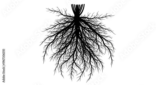 Black silhouette of tree roots underground.