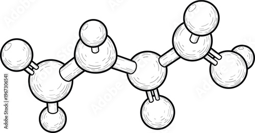Stylized illustration of molecule structure with spheres and connecting sticks.