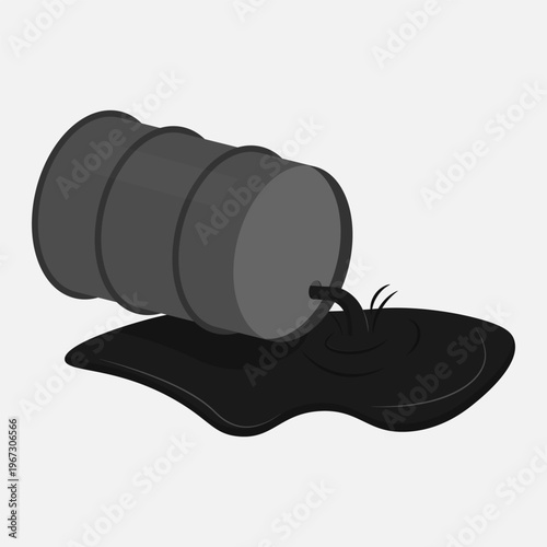 Oil barrel spill vector illustration for environmental infographics, industrial safety manuals, and pollution-themed presentations.