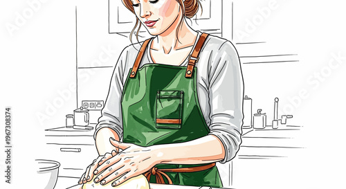 Woman preparing dough with hands in modern kitchen at home  