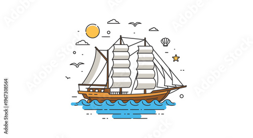 Brown Sailing Ship on Water Surface.