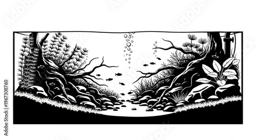 Black and white illustration of roots.