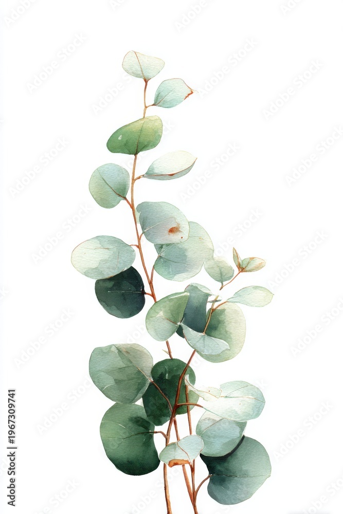Obraz premium Watercolor painting of elegant eucalyptus stem.