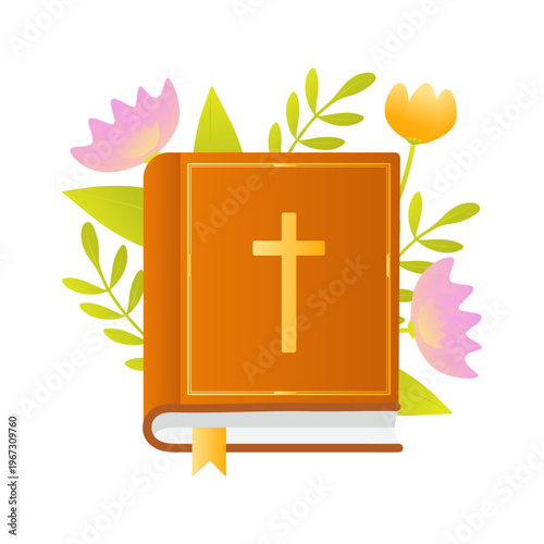 Holy Bible with gradient flowers isolated on white background. Vector illustration
