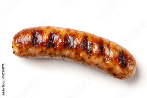 Grilled sausage on a white background with grill marks