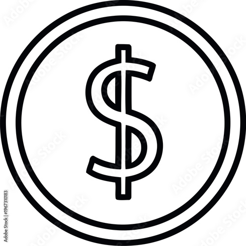 Black and white dollar coin icon