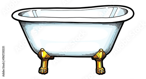 Classic white bathtub with golden feet in a minimal design  