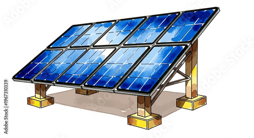 Solar panels on wooden frame for renewable energy production  