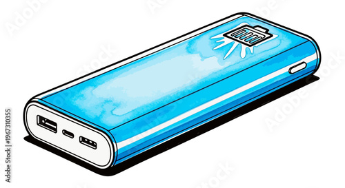 Portable blue power bank with multiple charging ports and design  