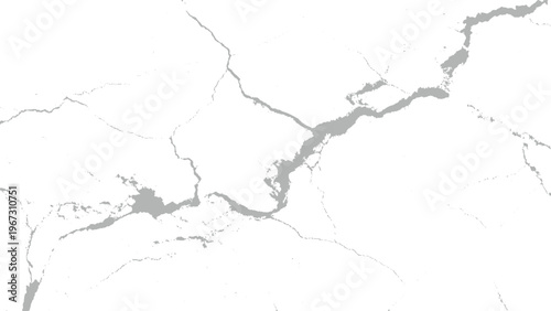Gray cracked earth map with rivers and landmasses on white background