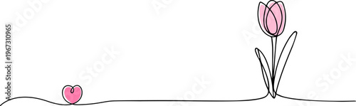 tulip flower continuous one line drawing, Tulip single line drawing. Abstract flower continuous one line illustration. Minimalist line art tulip. Continuous line drawing of flower tulip. Tulip flower