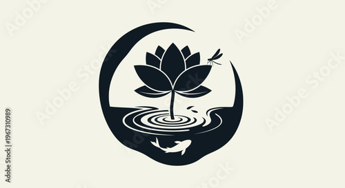 Black Lotus Flower Water Logo Design.
