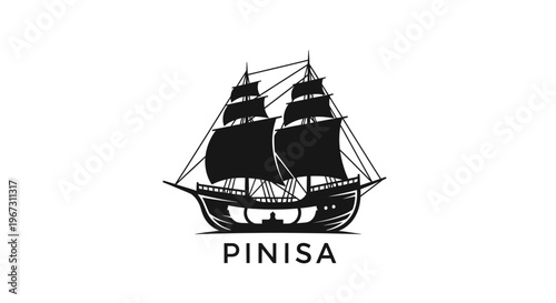 Black Sailing Ship Icon Illustration.