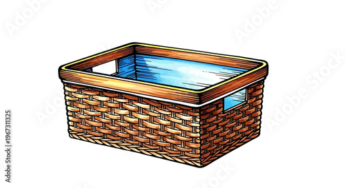 Woven basket with an open top on a white background  
