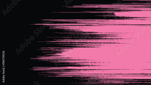 Glitch art pink and black distorted digital error abstract background with horizontal lines technology failure concept