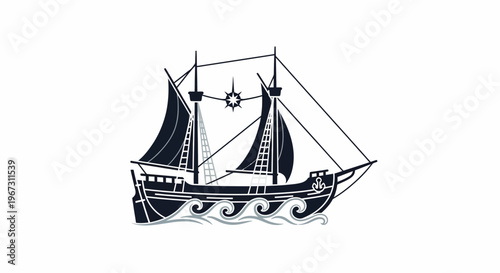 Vintage Sailing Ship Illustration Design.