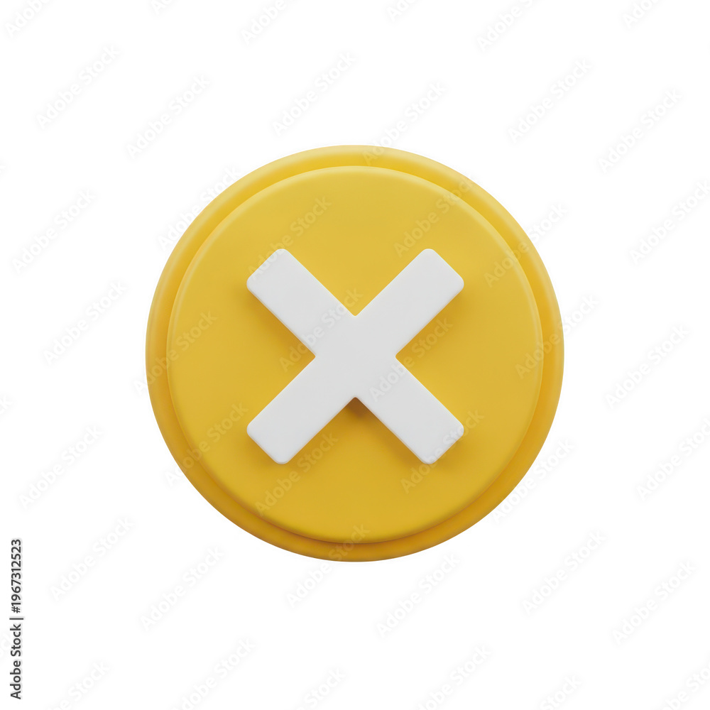 Fototapeta premium A circular yellow button with a white x symbol representing a cancel or close action in 3d style