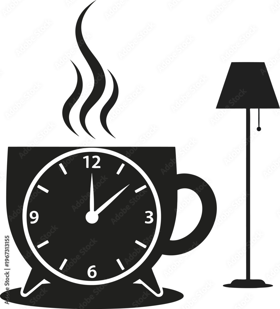 Ταπετσαρία Steaming cup with an integrated clock beside a table lamp for cozy evening timin